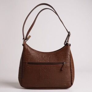 Jack‎ George's Voyager Croc Embossed Leather Crossbody Purse Bag, Dark Brown